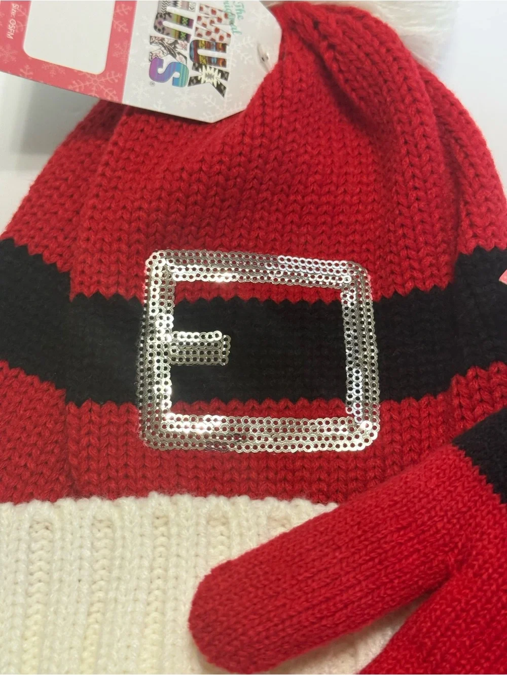 Muk Luks Red Knit Santa Hat & Gloves Set with Pom Pom NWT